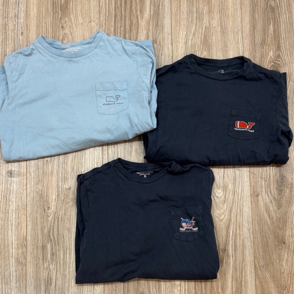 Vineyard Vines Boys  T-Shirts - Light Blue, Navy, size Large 12-14  bundle of  3